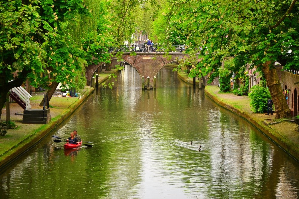 A canoo on the canal in Utrecht, Holland 