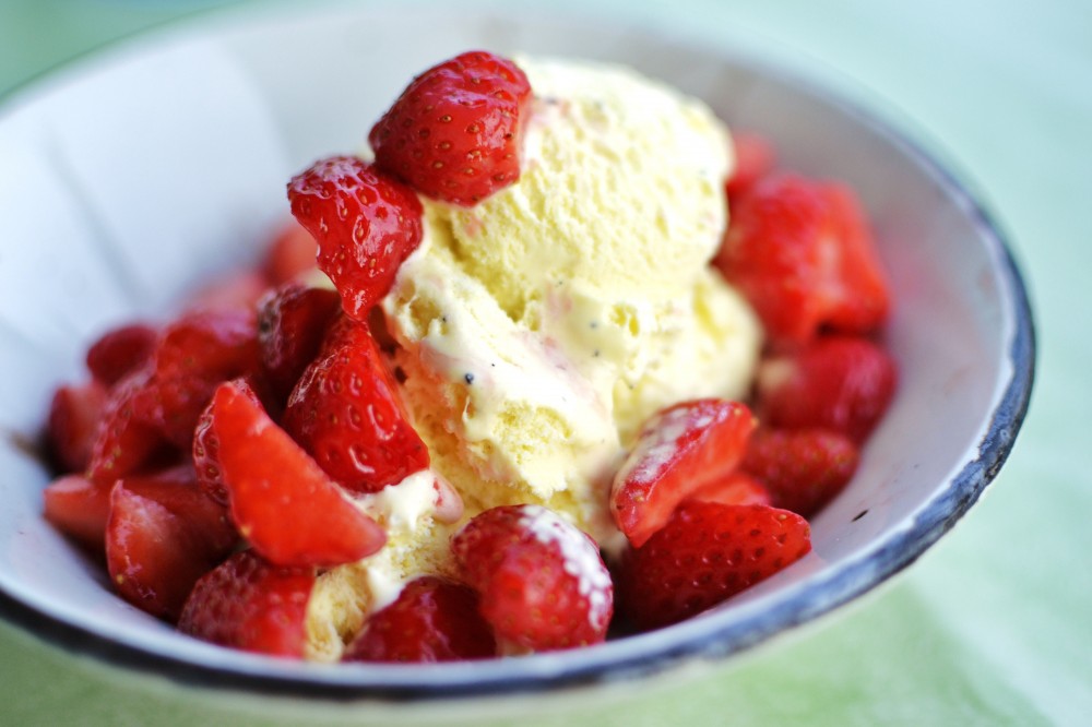 Vanilla ice cream with strawberries in Germany