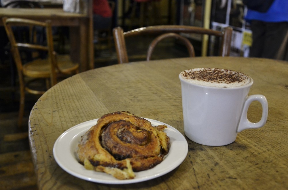 Coffee and a cinnamon bun in Dublin, Ireland