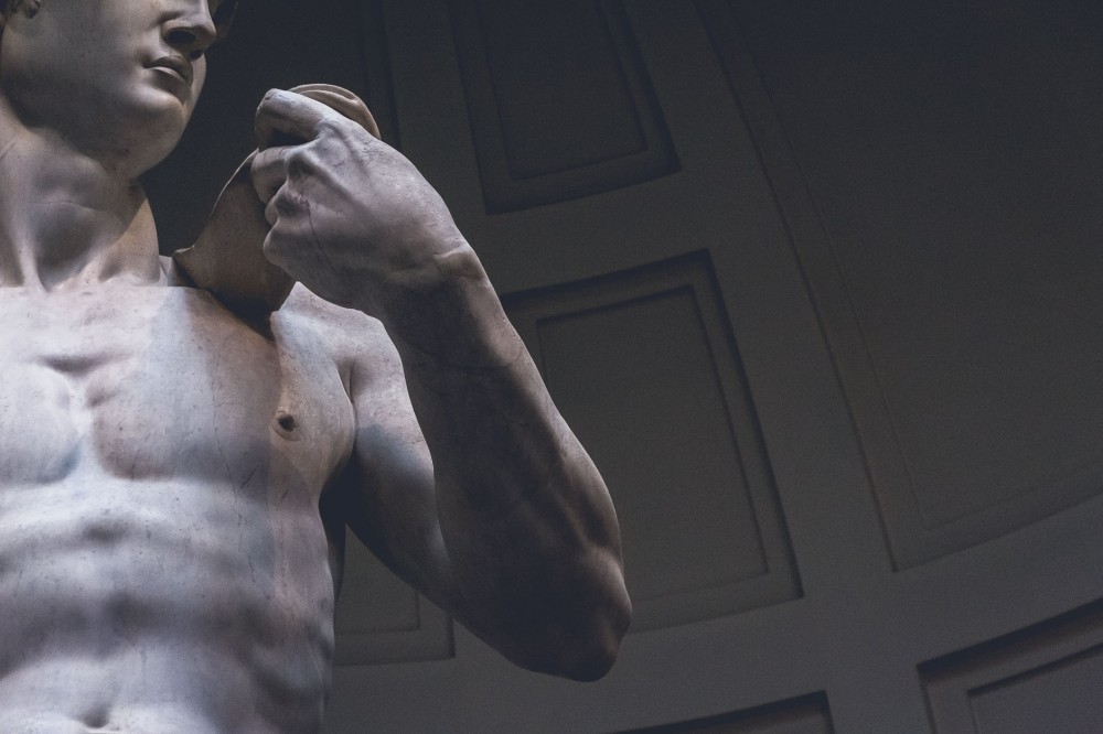 Close-up of Michelangelo's famous David in Florence, Italy